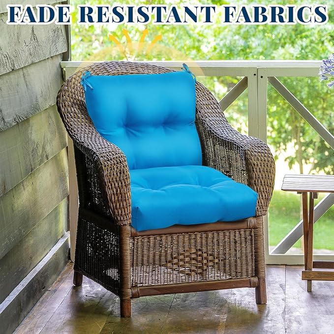 Geetery Outdoor Chair Cushions Set of 4 for Patio Lawn Furniture Wicker Rocking Dining Chairs 42x21x4 Inch High Back Seat Pads Replacement with Ties Weather-Resistant Fade-Resistant Indoor(Blue)