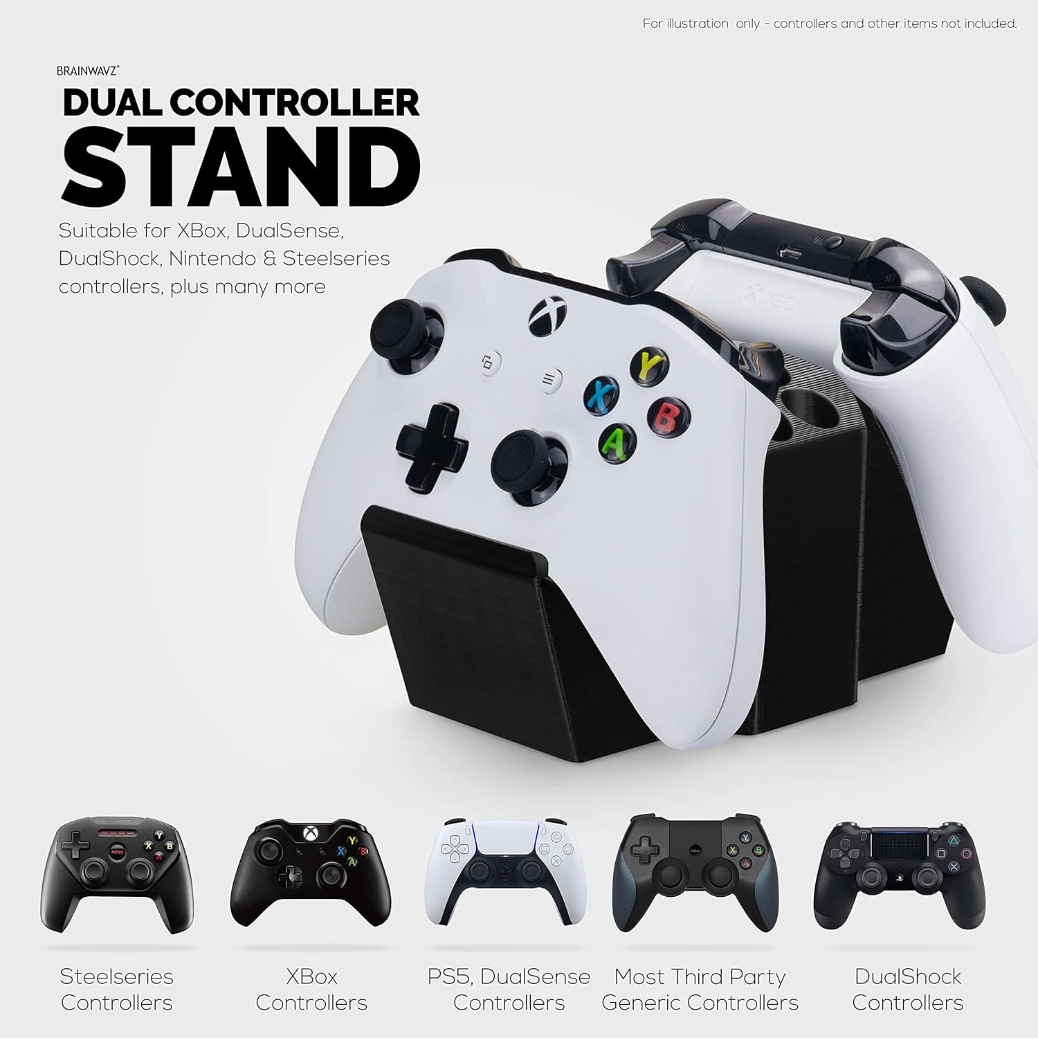 Game Controller Holder & Desktop Pen Organizer Stand With Ten Slots for Pens, Pencils, Stationery, Craft Tools & More - Universal Design for PS5 XBOX SERIES X ONE PS4 SWITCH PC Gamepads - D05 - Black