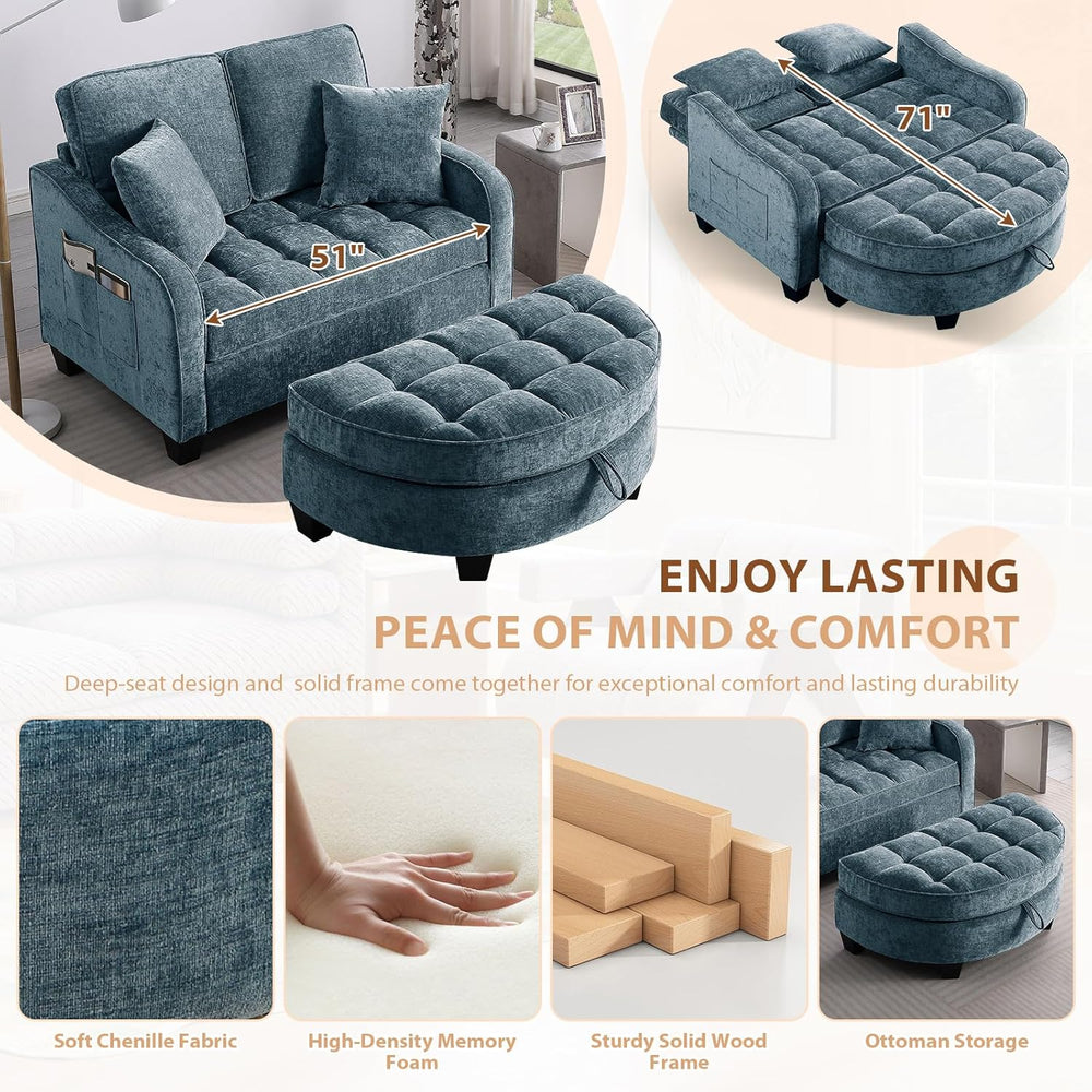 Oversized Curved Chaise Lounge Chair Indoor with Ottoman, 54.8" Cloud Re...