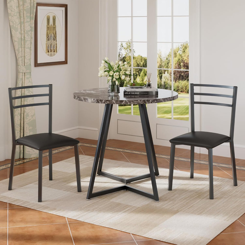 VECELO Small Round Dining Table Set for 2, Wood Tabletop with Strong Metal Fr...