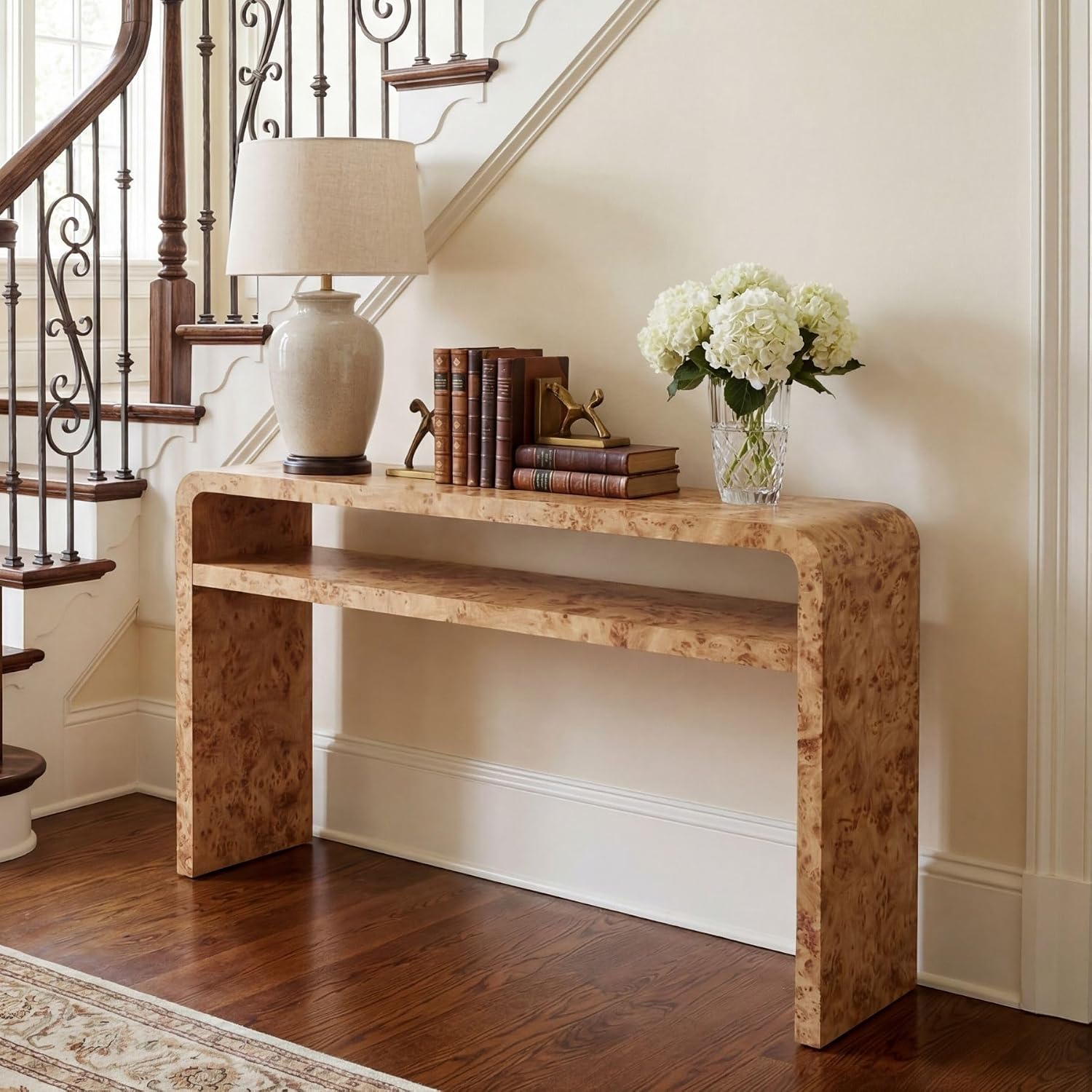 Hyfirm 51 Inch Long Rustic Burl Wooden Pattern Console Table, Farmhouse Sofa Table Behind Couch, 30” Tall Entryway Tables with Lower Shelf, Mid-Century Hallway Console for Living Room, Foyer, Cabin