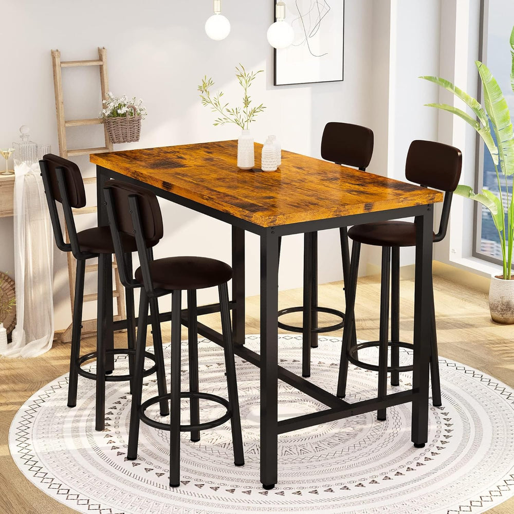Lamerge Bar Table Set for 4 Kitchen Table and Chairs Set, Industrial Dinner T...