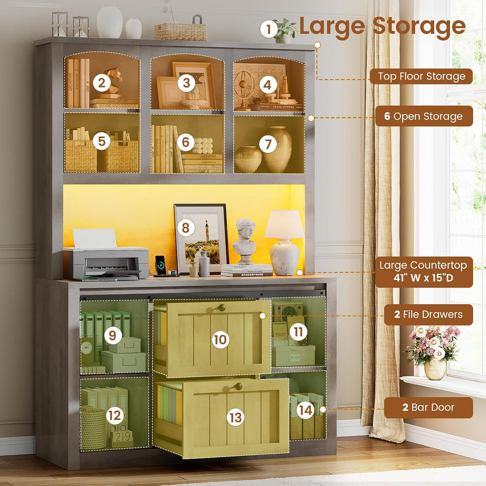 SEDETA 2 Drawer File Cabinet with Power Strip, 41” Farmhouse Filing Cabinet f...