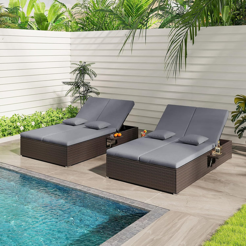 Tangkula Outdoor Rattan Daybed with 6-Level Adjustable Backrests, 2-Person Ad...