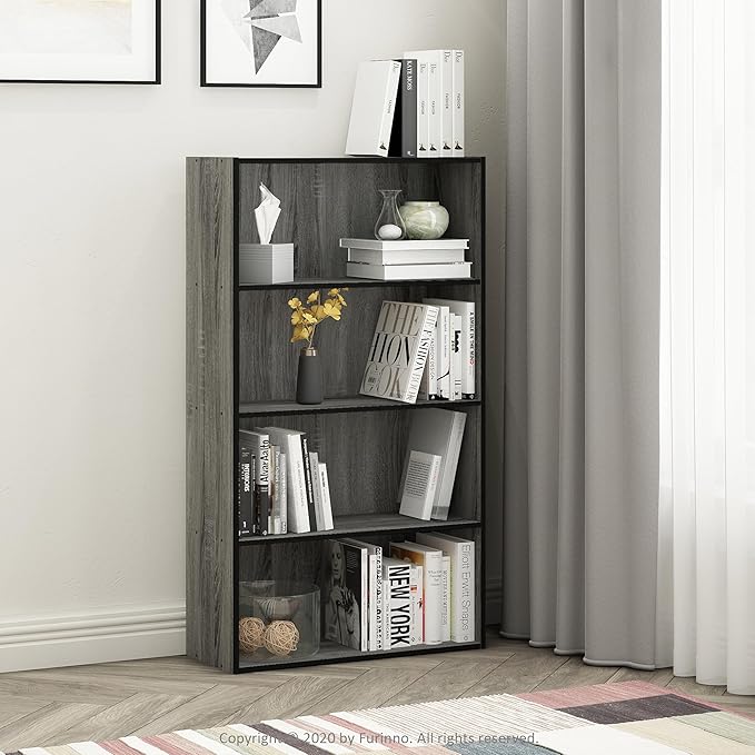 Furinno Pasir 4 Tier Open Shelf, French Oak Grey