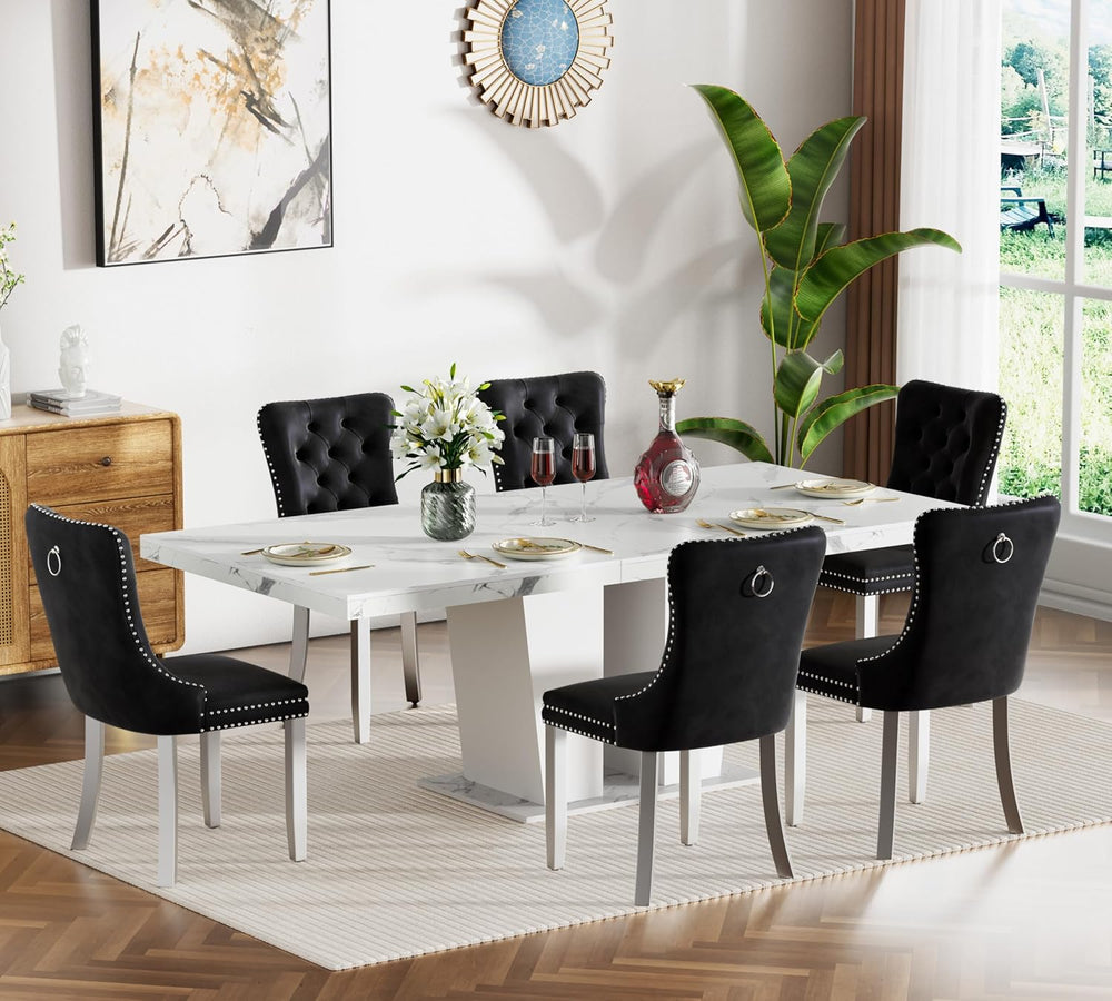 78.74" Extendable Dining Table for 6 8 10 Person, Modern White Faux Marb...