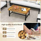 Tangkula Outdoor Acacia Wood Coffee Table, Rectangle Rustic Accent Table with Thickened Top & Heavy-Duty Metal Legs, for Patio, Deck, Garden, Natural