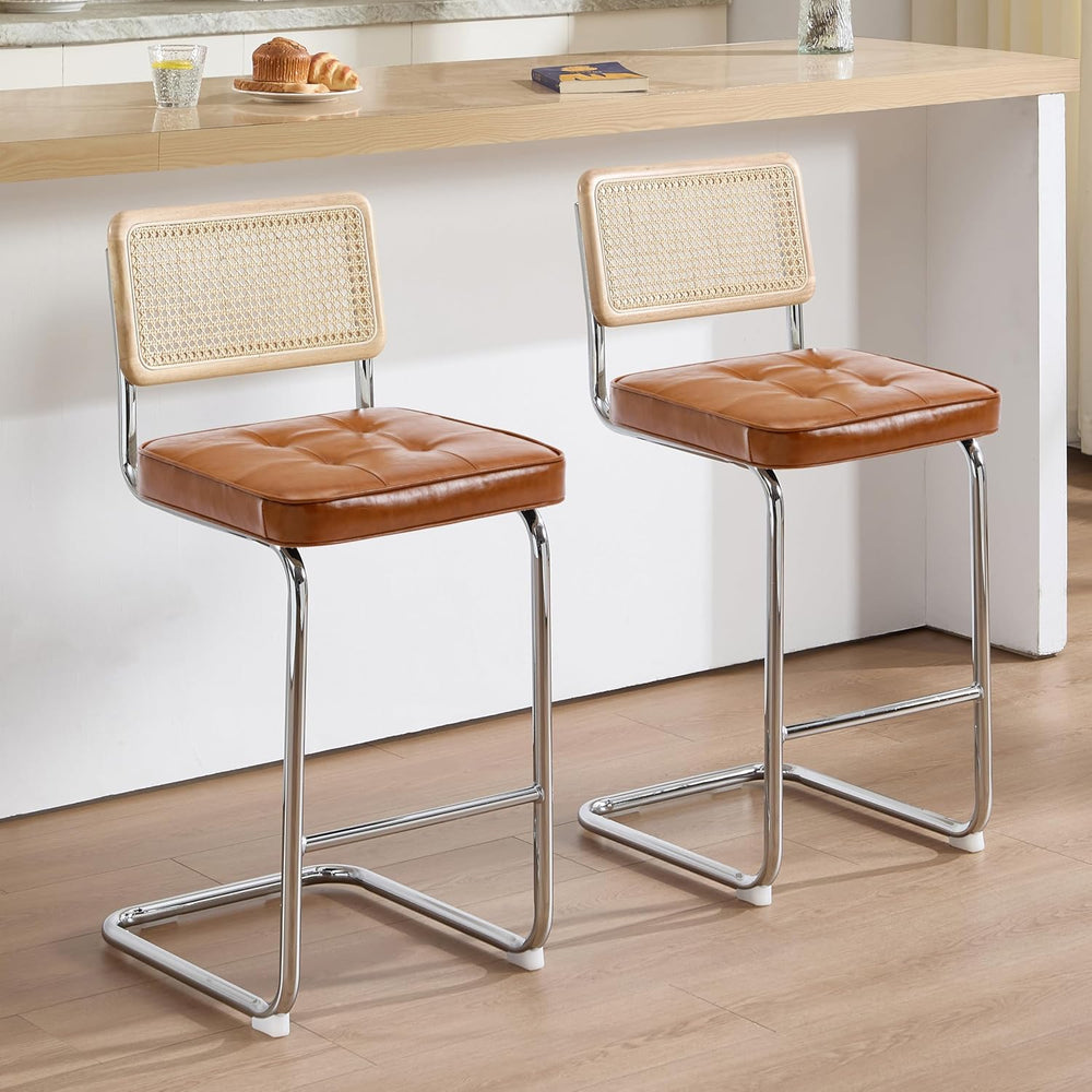 Zesthouse Natural Rattan Counter Stools Set of 2, 26" Modern Boho Barsto...