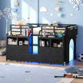 Twin Loft Bed with 9 Storage Drawers, 4 Open Cubbies, 2 Bookcases & Pocket, Metal Low Loft Bed Twin Size with RGB LED Lights & Charging Station, Large Under-Bed Play Space, Black