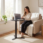 SANODESK 19.7'' Pneumatic Height Adjustable Round Dining Table Bar Table | Height 25.8"–41.3",Wooden Modern Kitchen Table for Snacks & Coffee, Ideal for Living Room Bedroom Balcony Small Spaces,Black