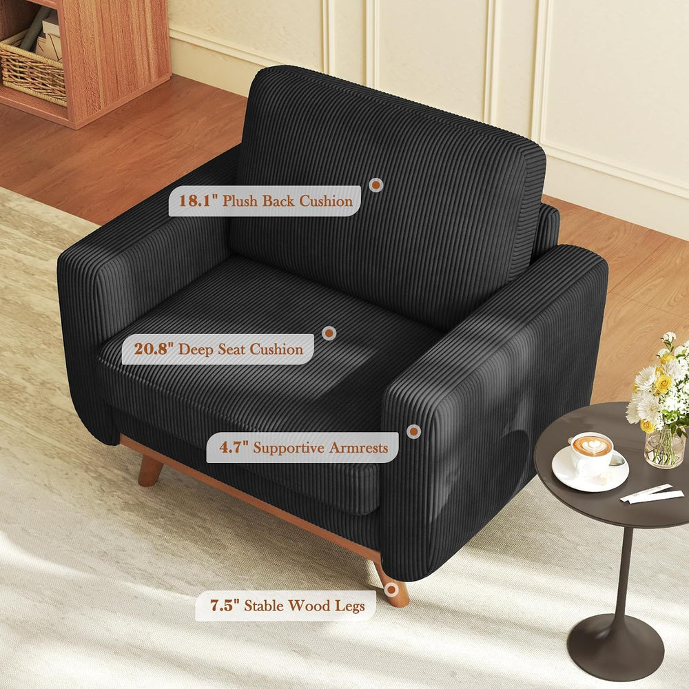 Vesgantti 38.5" Accent Chair Black, Comfy Corduroy Single Sofa Seat with...