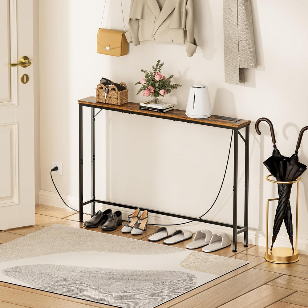 47.2" Console Table with Power Outlets, Narrow Entryway Table with Charg...