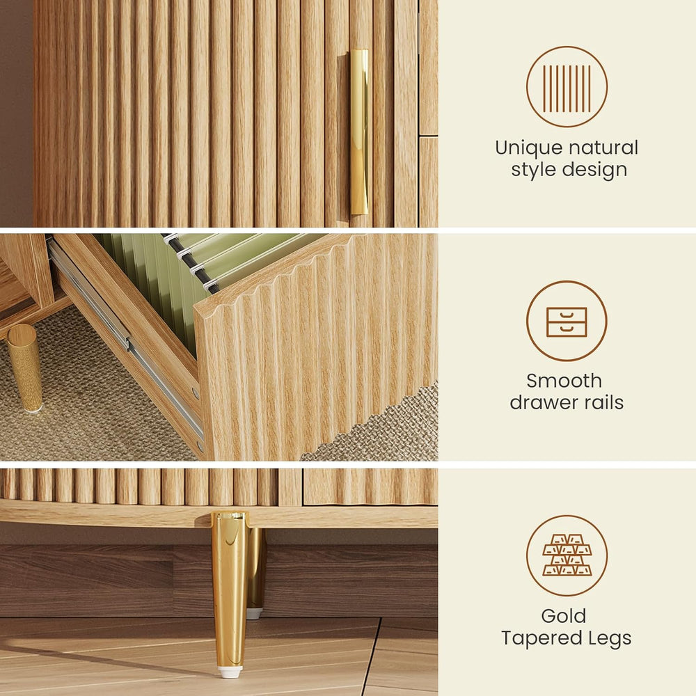 SEDETA Fluted 2 Drawer File Cabinet with 2 Sliding Door for Home Office | 39....