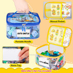 6 Pack Clear Toy Storage Bag with Name Tag& Manual Pocket, Waterproof Transparent PVC Toy Organizer Case for Lego Bricks, Board Games, Building Blocks, Puzzles (Large Capacity, Colorful)