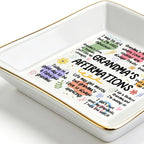 Grandma Gifts from Grandchildren, Funny Mothers Day Gifts for Grandma Nana Gigi, Ceramic Trinket Dish Birthday Gift for Grandmother, 4 Inch Square Ring Dish Jewelry Tray for Bedside Nightstand
