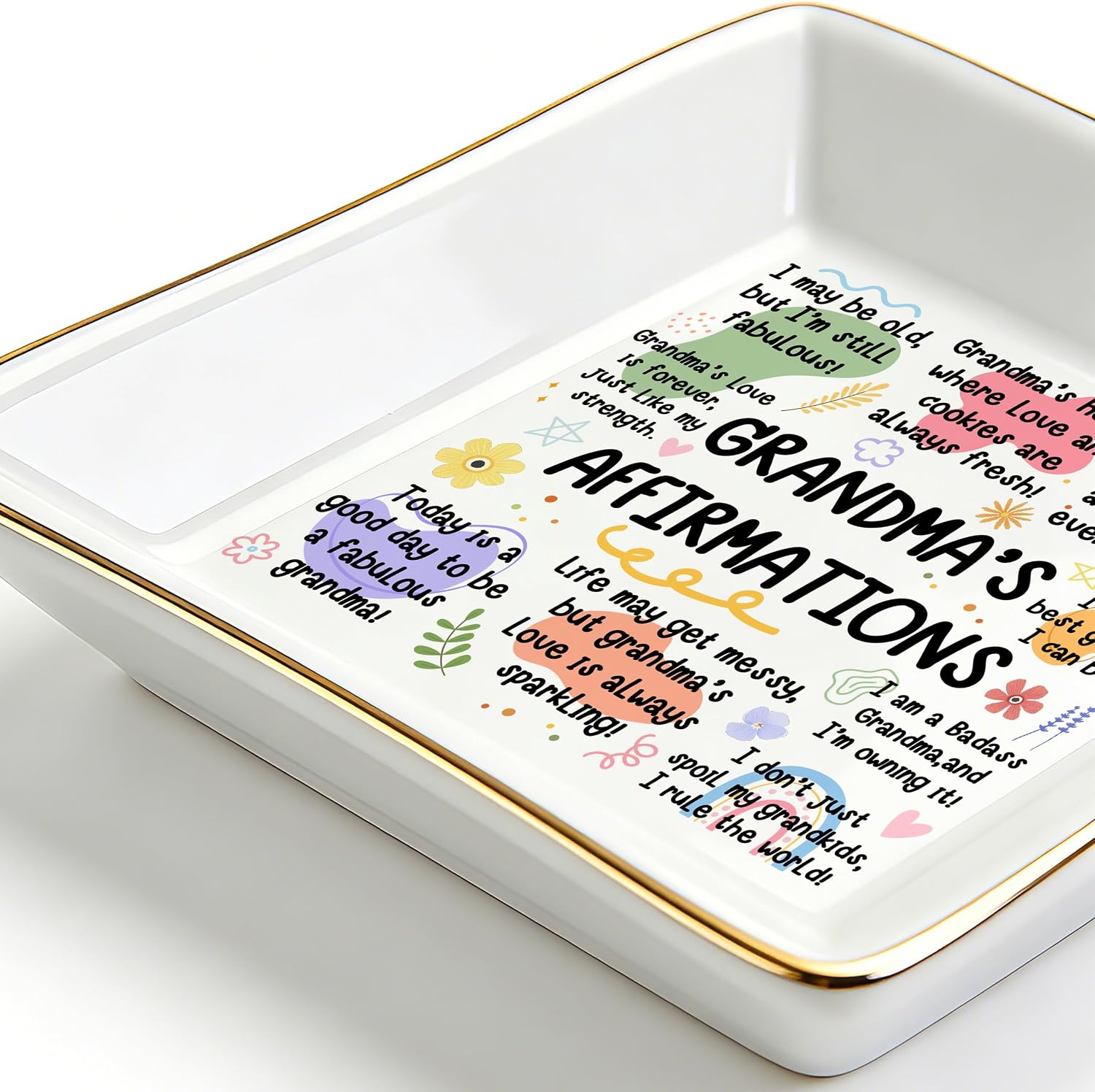 Grandma Gifts from Grandchildren, Funny Mothers Day Gifts for Grandma Nana Gigi, Ceramic Trinket Dish Birthday Gift for Grandmother, 4 Inch Square Ring Dish Jewelry Tray for Bedside Nightstand