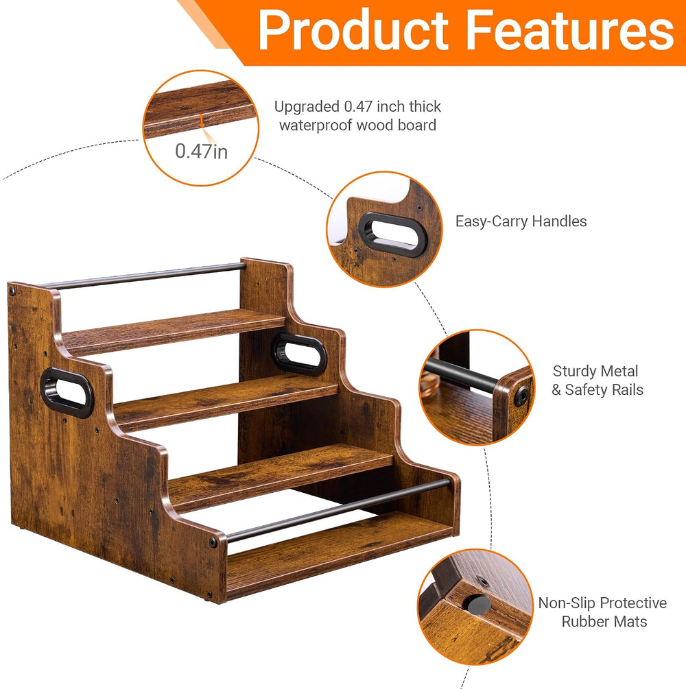YQBRAO 4-Tier Liquor Bottle Display Shelf, 16-Inch, Rustic Brown | Holds up t...