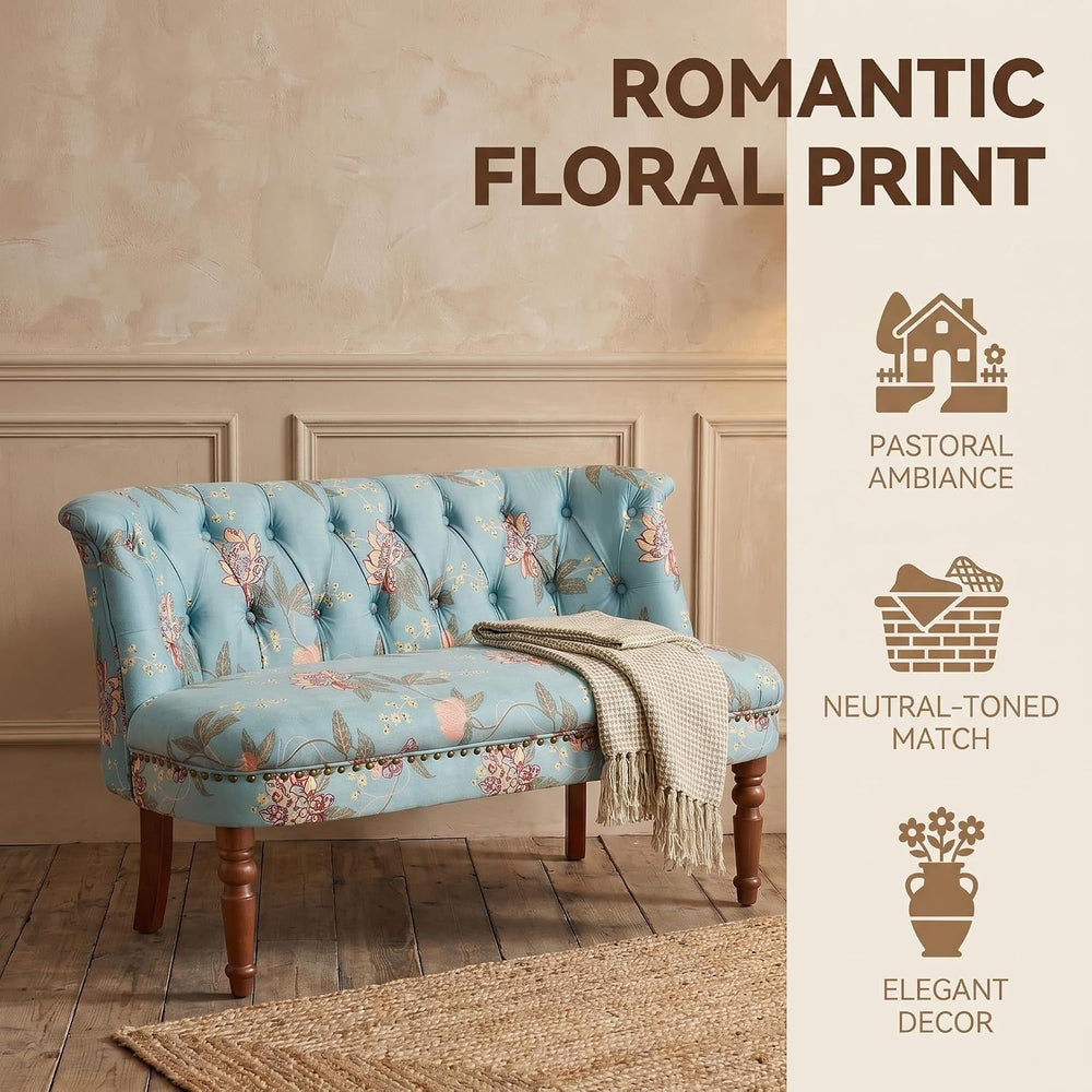 47.25" Victorian Vintage Settee Armless Loveseat with Wing Back(Blue A) ...