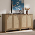 SICOTAS 68" W Rattan Sideboard Buffet Cabinet with Storage Set of 2, Mid Century Modern Credenza with Arch Doors & Shelves Farmhouse Coffee Bar Media Console Cabinets for Living Room, Entryway