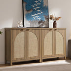 SICOTAS 68" W Rattan Sideboard Buffet Cabinet with Storage Set of 2, Mid Century Modern Credenza with Arch Doors & Shelves Farmhouse Coffee Bar Media Console Cabinets for Living Room, Entryway