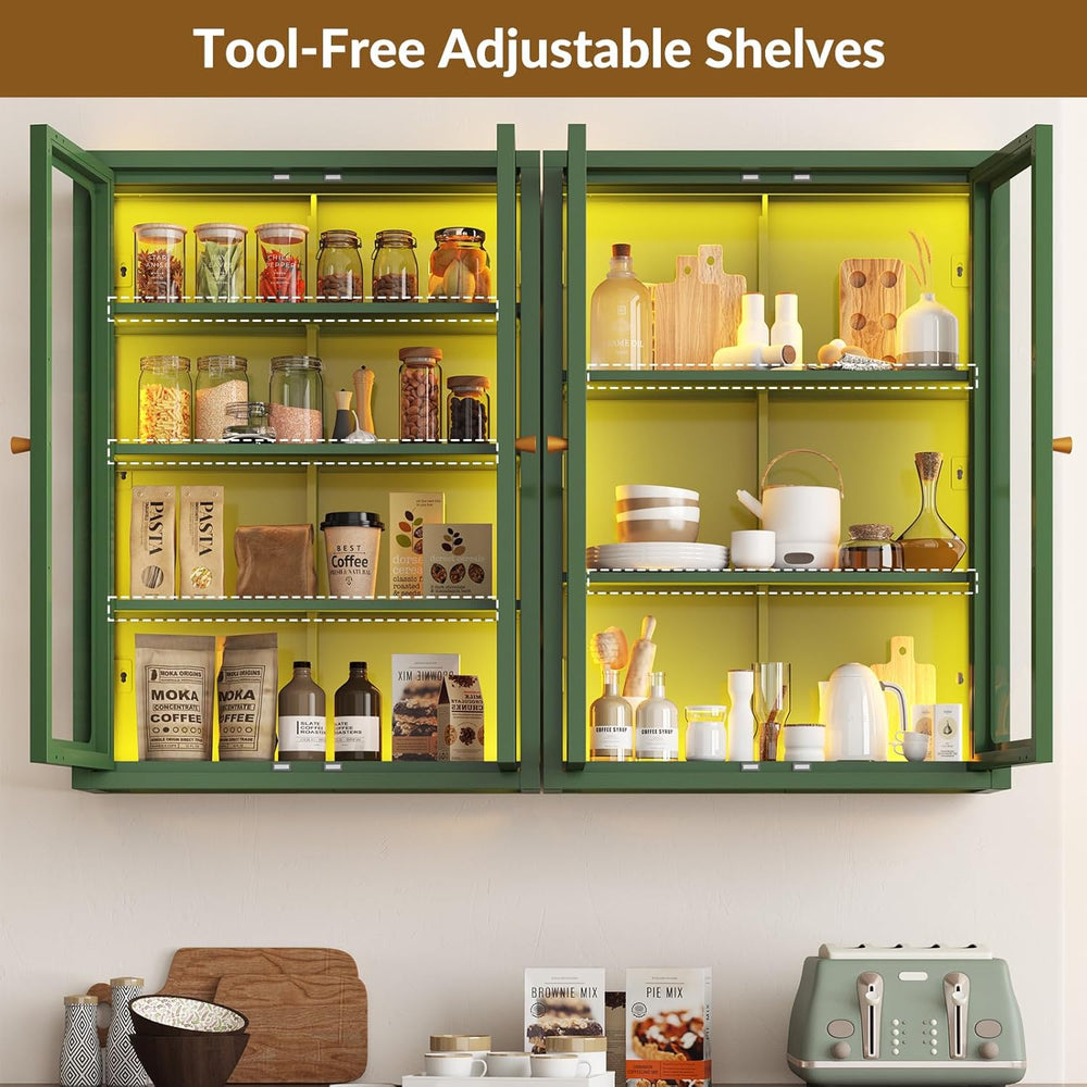 Waterproof Bathroom Metal Wall Cabinet with Light, Glass Doors & Adjustab...