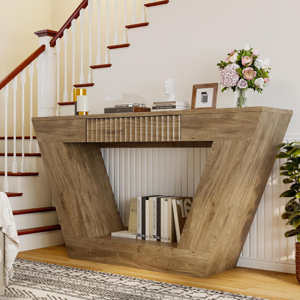 senlin 47" Farmhouse Console Tables for Entryway, Fluted Console Table w...