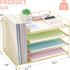 OPNICE 4-Tier Paper Organizer with Magazine Holder, Desk Organizers and Accessories, Office Desk Accessories & Workspace Organizers, Desktop File Organizer for Office Supplies Storage, Gold
