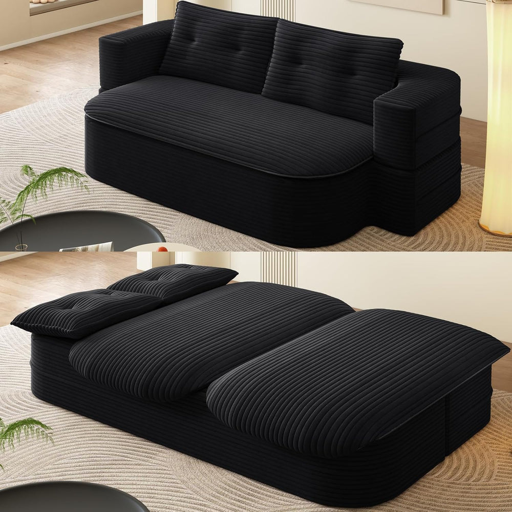 78.7" Full Size Memory Foam Couch,Plush Corduroy Sofa,Floor Sofa Bed wit...
