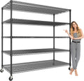82" H Storage Shelves 3300LBS Heavy Duty Shelving Unit with Wheels & Feet, 5-Tiers Garage Shelving for Pantry Garage Kitchen Home Commercia, 82.6" H x 59" W x 23.9" D