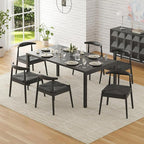 Farini Mid Century Modern Dining Chairs Set of 4, Solid Wood Frame Kitchen Chairs with Woven Upholstered Seat for Dining Room & Breakfast Nook,Black-Black