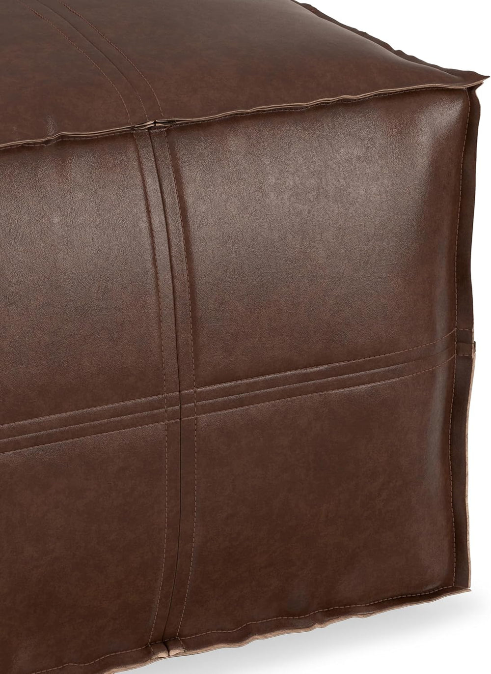 SIMPLIHOME Brody 18" Wide Square Pouf in Distressed Dark Brown Faux Leat...