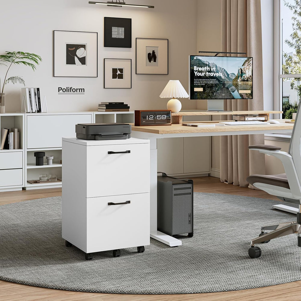 DUMOS 2 Drawer Filing Cabinet, Rolling Wood File Cabinet for Home Office, Und...