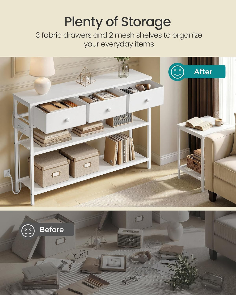 SONGMICS Console Table with Charging Station, Narrow Sofa Table with LED Ligh...