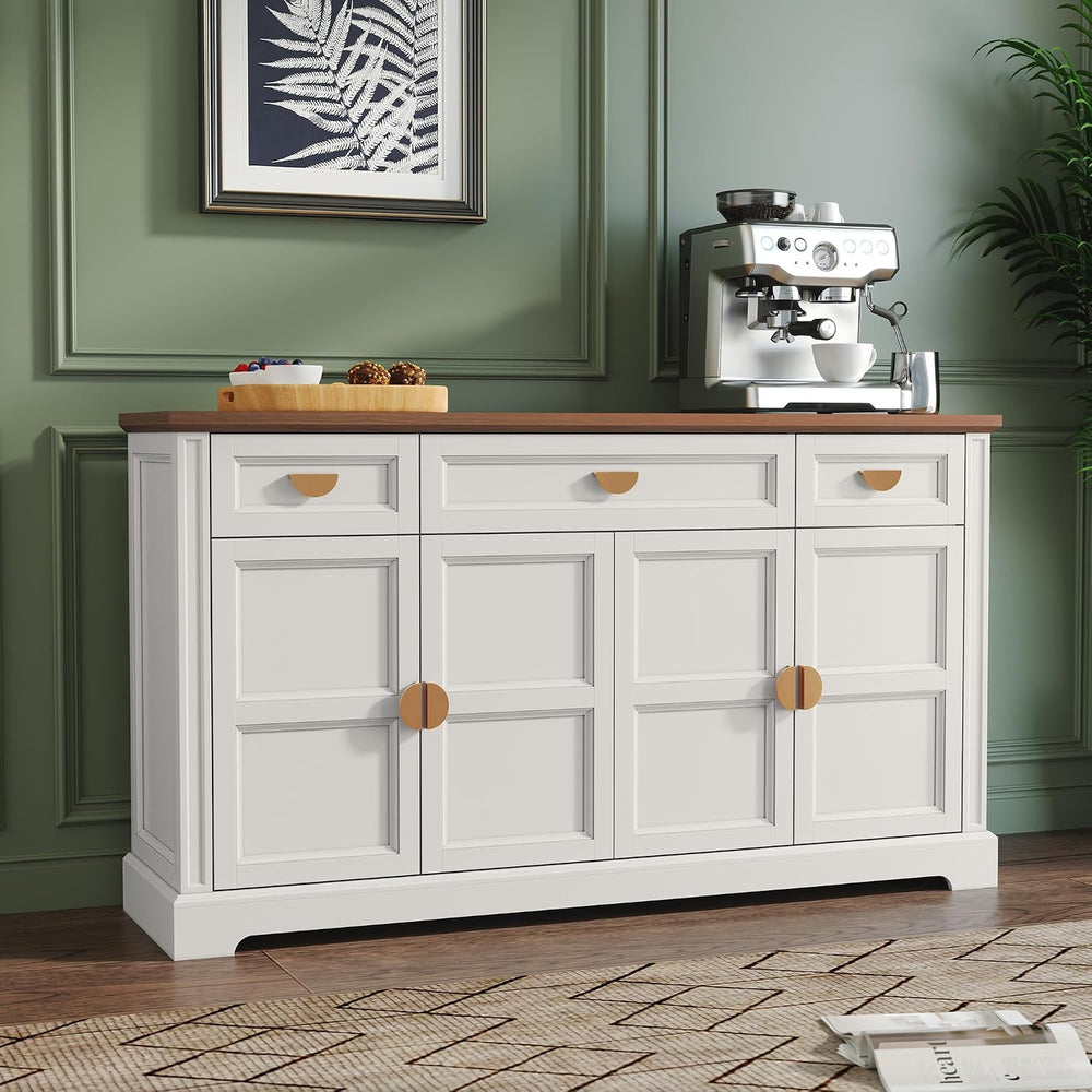 HLR Buffet Cabinet with Drawers,60” Large Sideboard Storage Cabinet with Shel...
