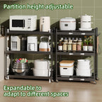 3 Tier Expandable Rolling Cart with wheels, pantry organizers and storage | kitchen Storage Cart for cans,food,snack and appliances，Adjustable shelf board height，Black,12.59"D×19.29-30.9"W×29.05"H
