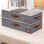 Yawinhe Under Bed Storage, 2 Pack Closet Organizers, Collapsible Container Bags, with Sorting Card Slot and 4 Leather Handles, for Blanket, Bedding, 23.6''Lx11.8''Wx6''H, Grey