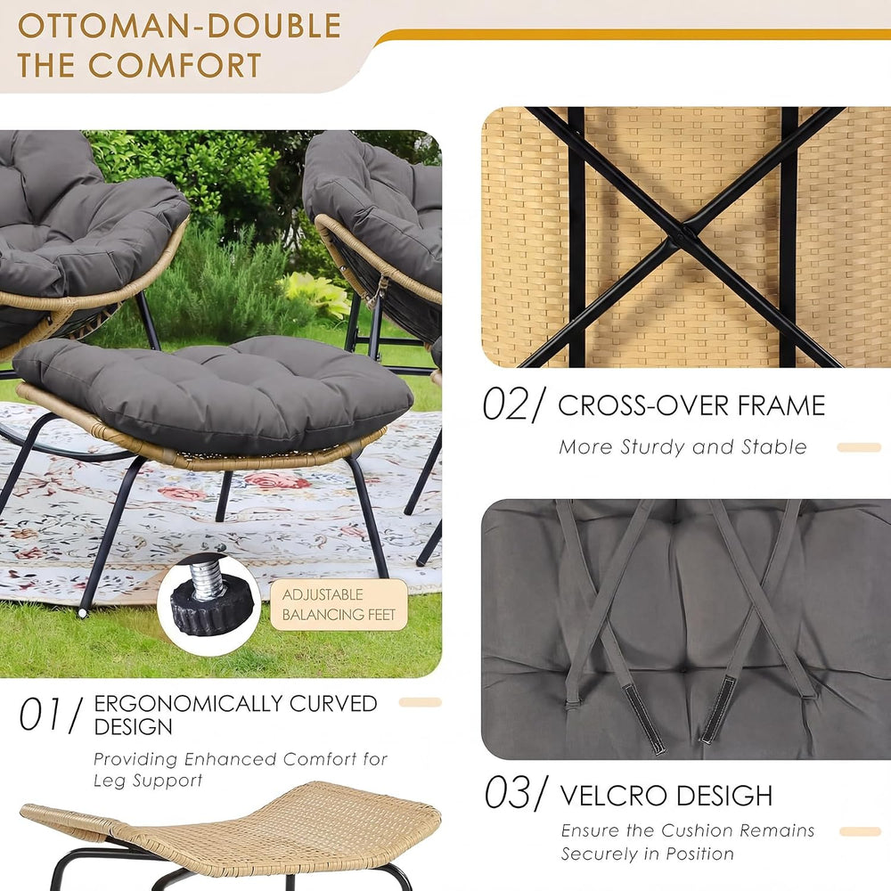 Outdoor Rocking Papasan Chair Set of 2 with Cushions, Comfy Oversized Padded ...