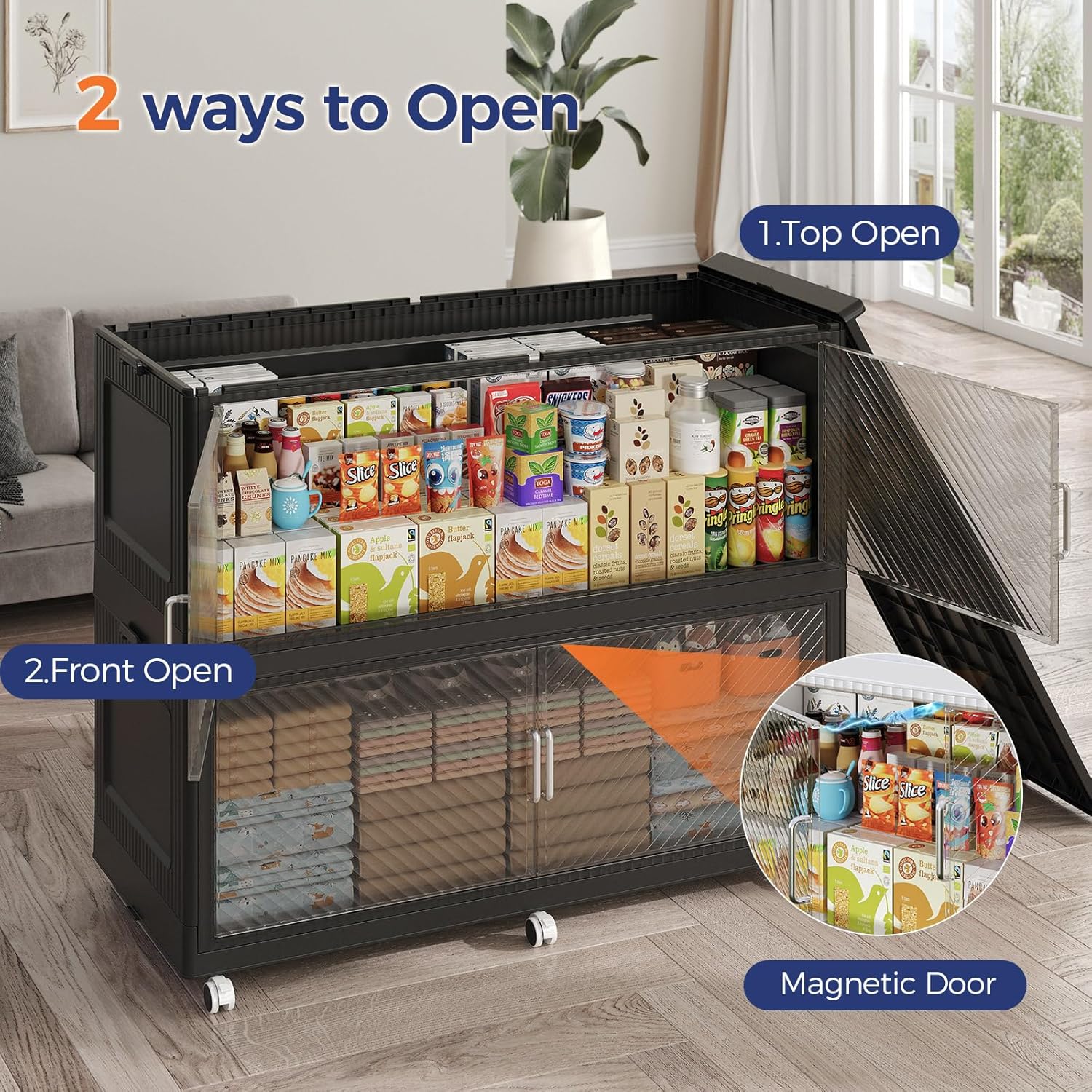 240GAL Extra Large Storage Bins with Lid, 960QT Collapsible Organizer with Wheels, Stackable Closet Cabinet with Doors, Folding Storage Containers for Home, Office, Kitchen, 3Pack Black