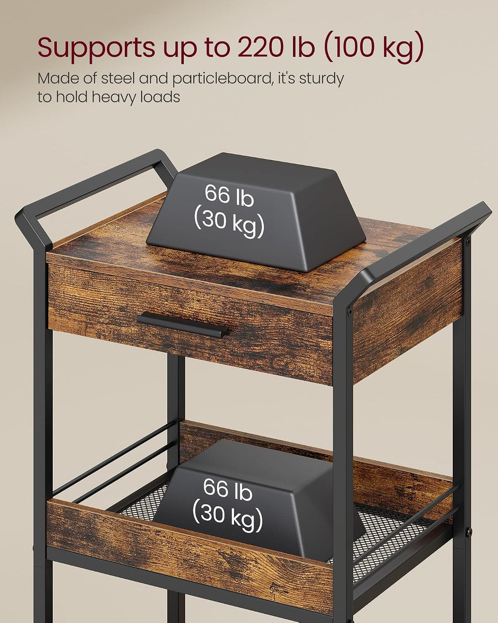 VASAGLE Storage Cart, 3-Tier Rolling Utility Cart with Table Top | Top Drawer...