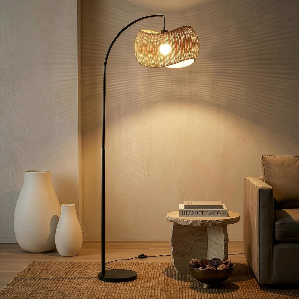 Brightech Wave Arc Floor Lamp - Chic Standing Lamp with Unique Hanging Wicker...