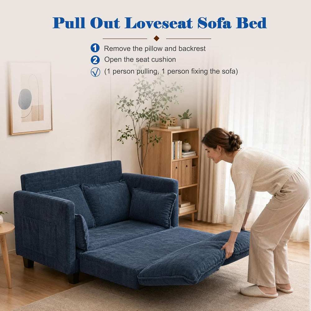 49" Loveseat Sofa Bed, 2 in 1 Convertible Small Sofa Pull Out Couch Bed ...