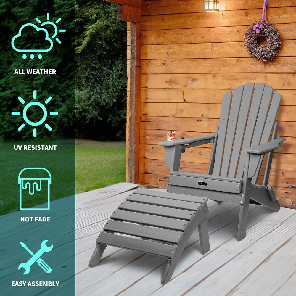 Folding Adirondack Ottoman Set of 2, Outdoor Foot Rest, Patio Footstool | Por...
