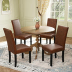 LSSPAID Dining Chairs Set of 4, PU Leather Upholstered Dining Room Chairs with Nailhead Trim and Solid Wood Legs for Home and Kitchen, Brown