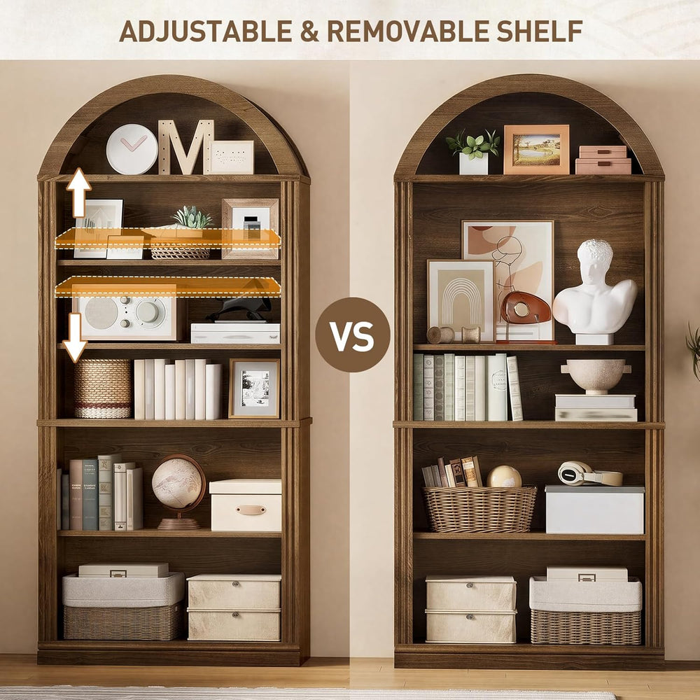 RALGEND Arched Bookshelf, 75.8" Tall Arch Bookcase with Storage, 6-Tier ...