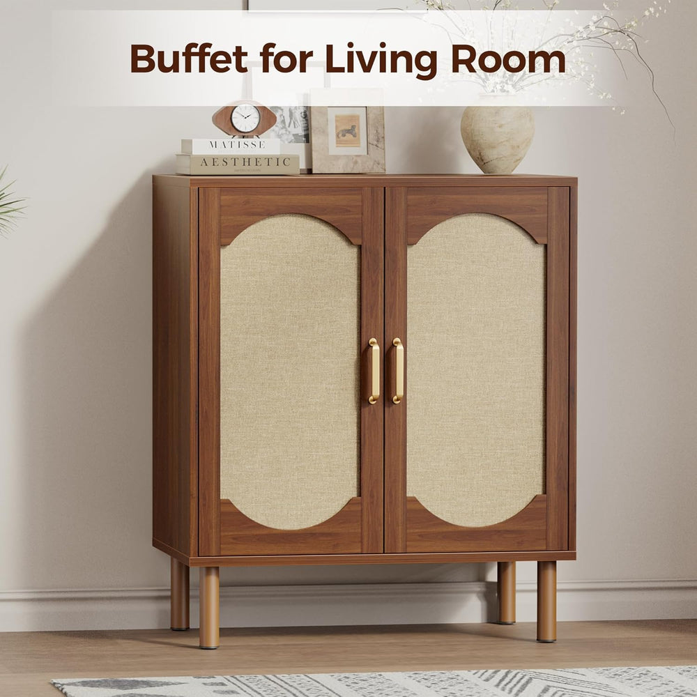 Boho Sideboard Buffet Cabinet, Modern Credenza with 2 Doors and Adjustable Sh...