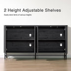 65" Large Sideboard Buffet Cabinet with Storage, Set of 2 Modern Fluted Credenza Accent Coffee Bar Console Tables with Doors & Adjustable Shelves for Living Room or Hallway, Black & Grey