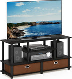 Furinno Jaya Toolless Assembly TV Stand for TV up to 55 Inch, 4-Tier Entertainment Center, TV Console with 2 Storage Bins, for Living Room, Bedroom, Home Office, Black Espresso