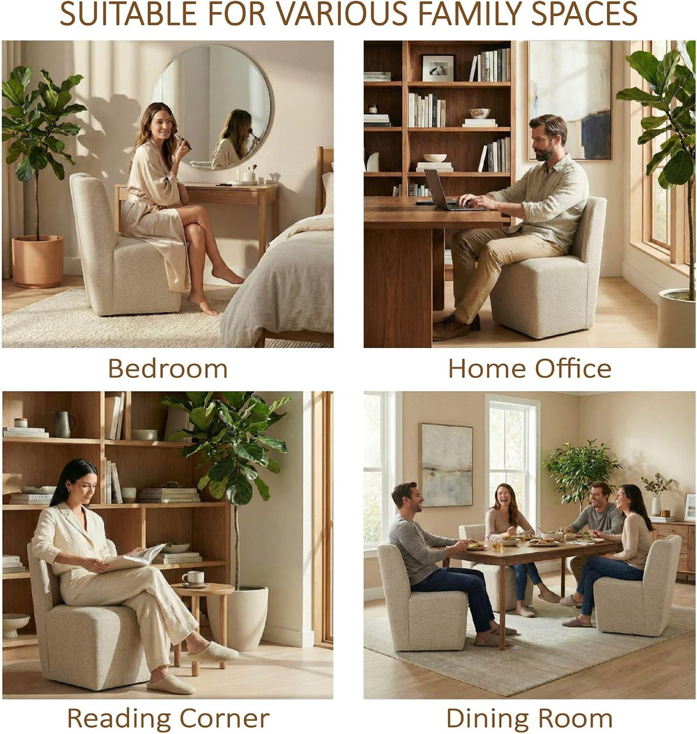 KISLOT Upholstered Dining Chairs Set of 4 with Casters, Sand | Wingback Moder...