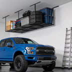 YOHKOH 4x8 Ft Overhead Garage Storage Rack, Adjustable Height, Heavy-Duty Garage Ceiling Storage Racks, 700lbs, Black, 4-Panel System