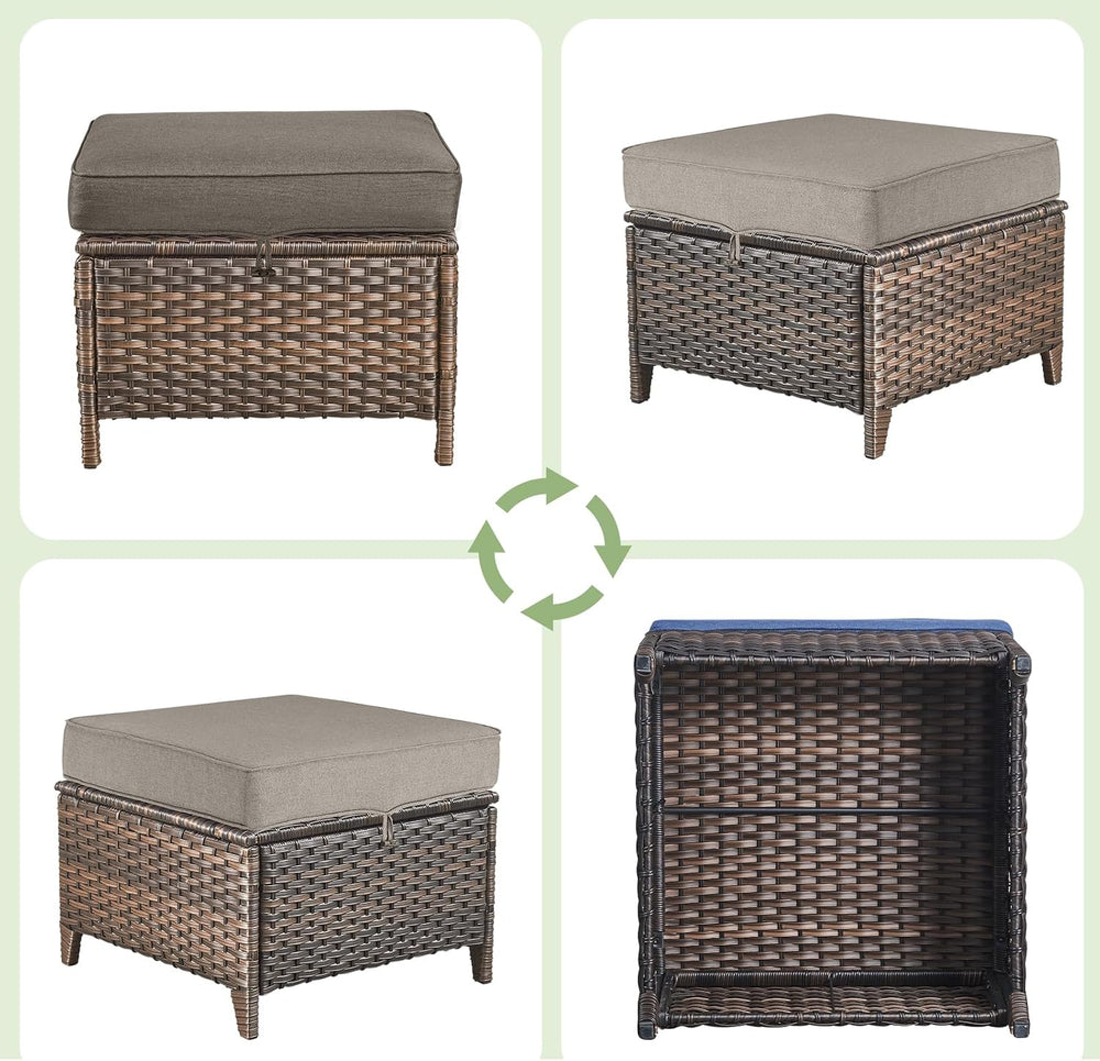 Patio Wicker Ottomans Set of 2, All Weather Outdoor Rattan Ottoman Seat, 2 Pi...